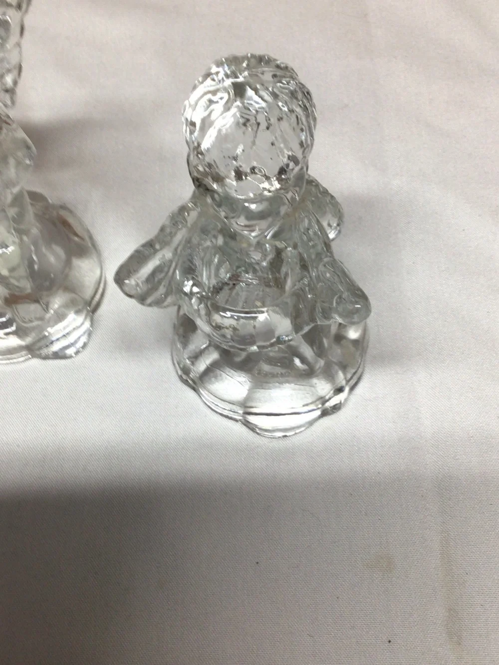Clear Glass Angel Figurine Pair - Decorative Home Accent   candle holders  Xmas